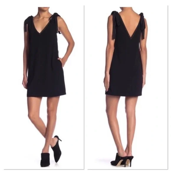 Endless Rose Stitched Tie Shoulder Dress Womens Small Black Mini Shift 6587 NEW - Picture 1 of 6